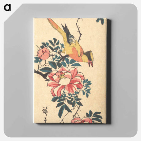 アートパネル-Eastern Grey Wagtail and Rose
 - 歌川 広重 Canvas.