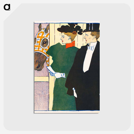 アートポストカード-Woman holding a horse racing ticket - エドワード ペンフィールド Postcard.