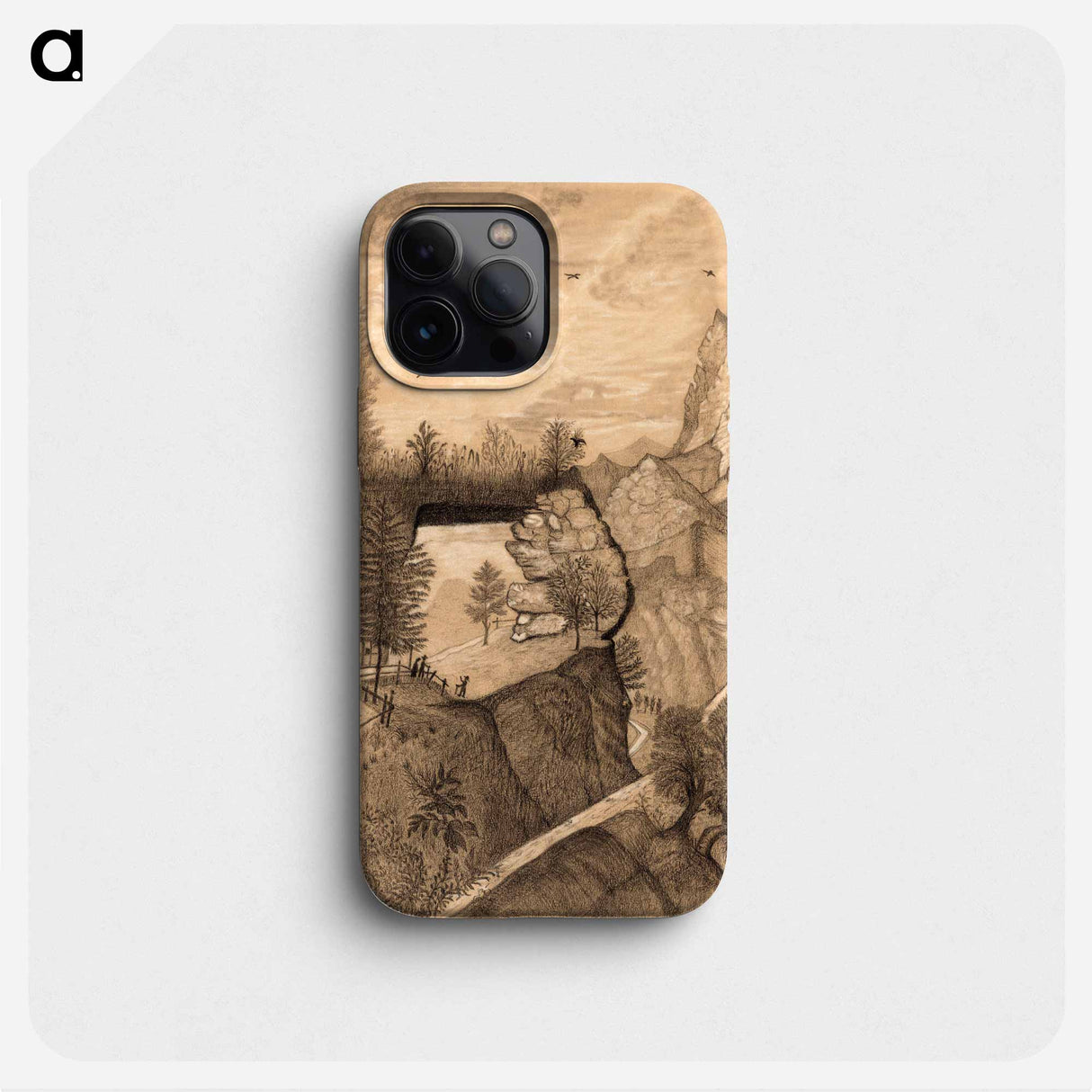 Hikers climbing up to a Mountain Chalet - アンリ ルソー Phone Case.