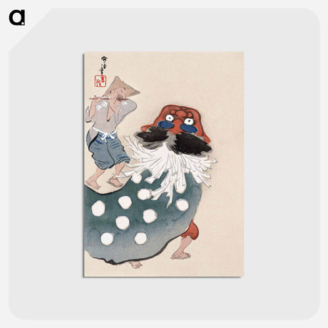 アートポストカード-Lion dancer, one of four by Kamisaka Sekka - 神坂 雪佳 Postcard.
