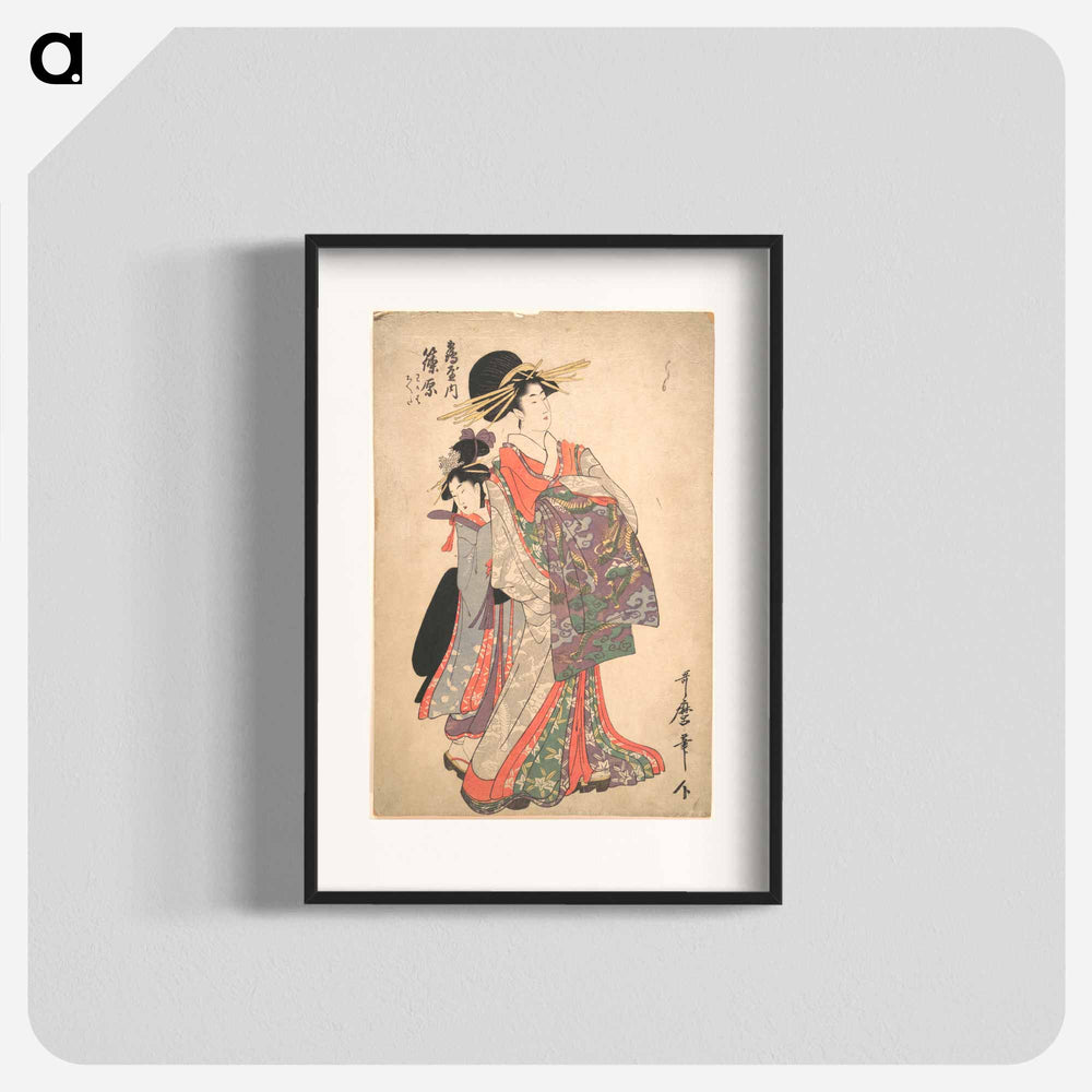 Courtesan, Shinohara and Kamuro of Tsuruya by Utamaro Kitagawa - 喜多川 歌麿 Poster.