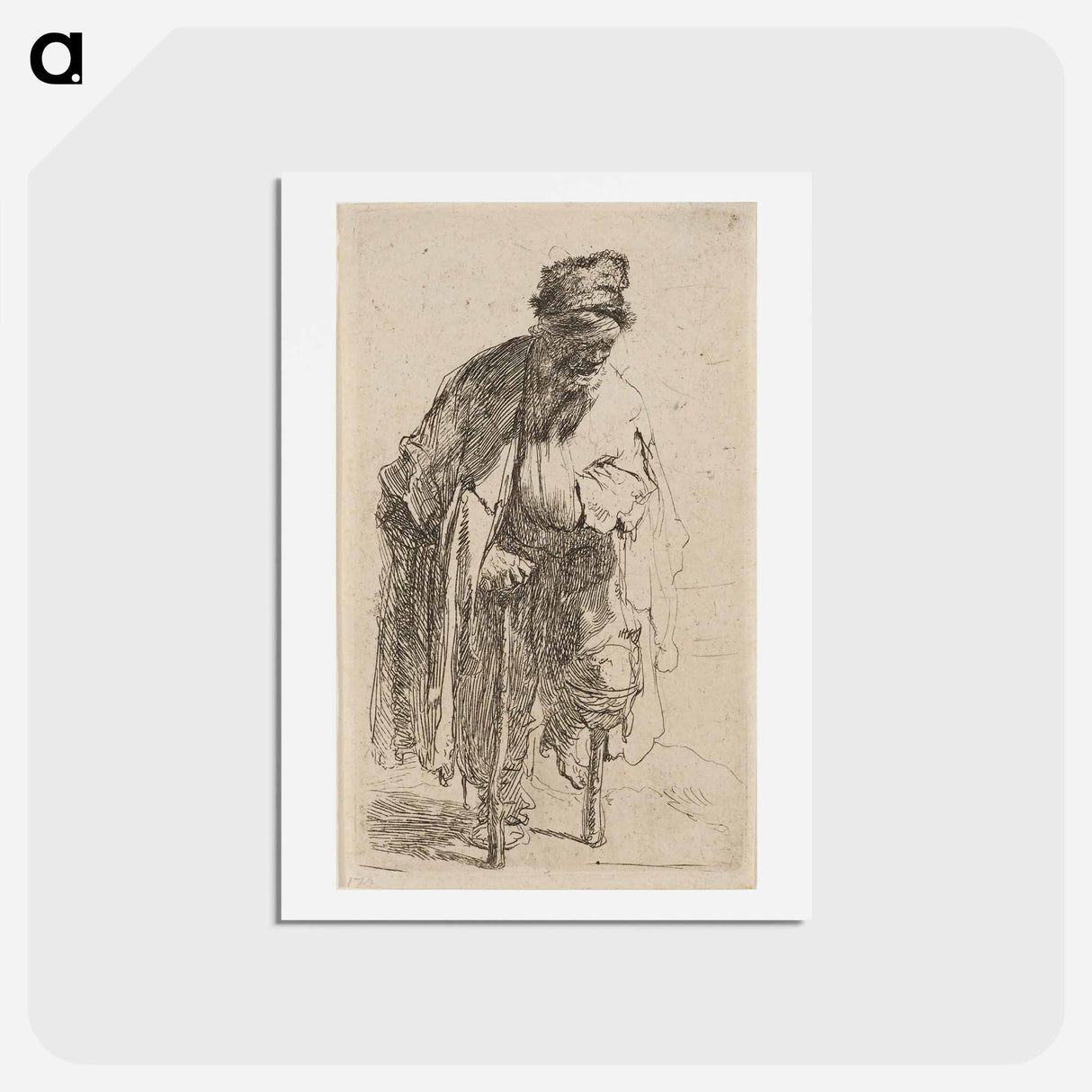 アートポストカード-Beggar with a Wooden Leg - レンブラント ファン レイン Postcard.