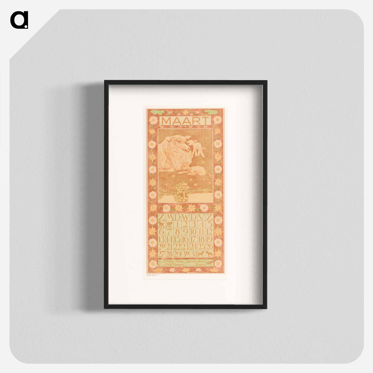 Kalenderblad maart met schaap en lammeren - テオ ヴァン ホイテマ Poster.