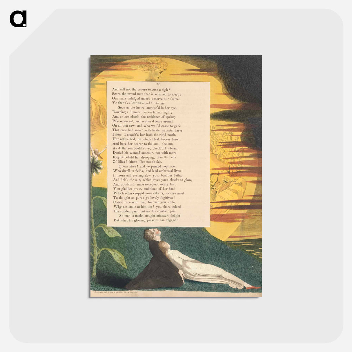 アートポストカード-Young's Night Thoughts, Page 49, "As If the Sun Could Envy, Check'd His Beam" - ウィリアム ブレイク Postcard.
