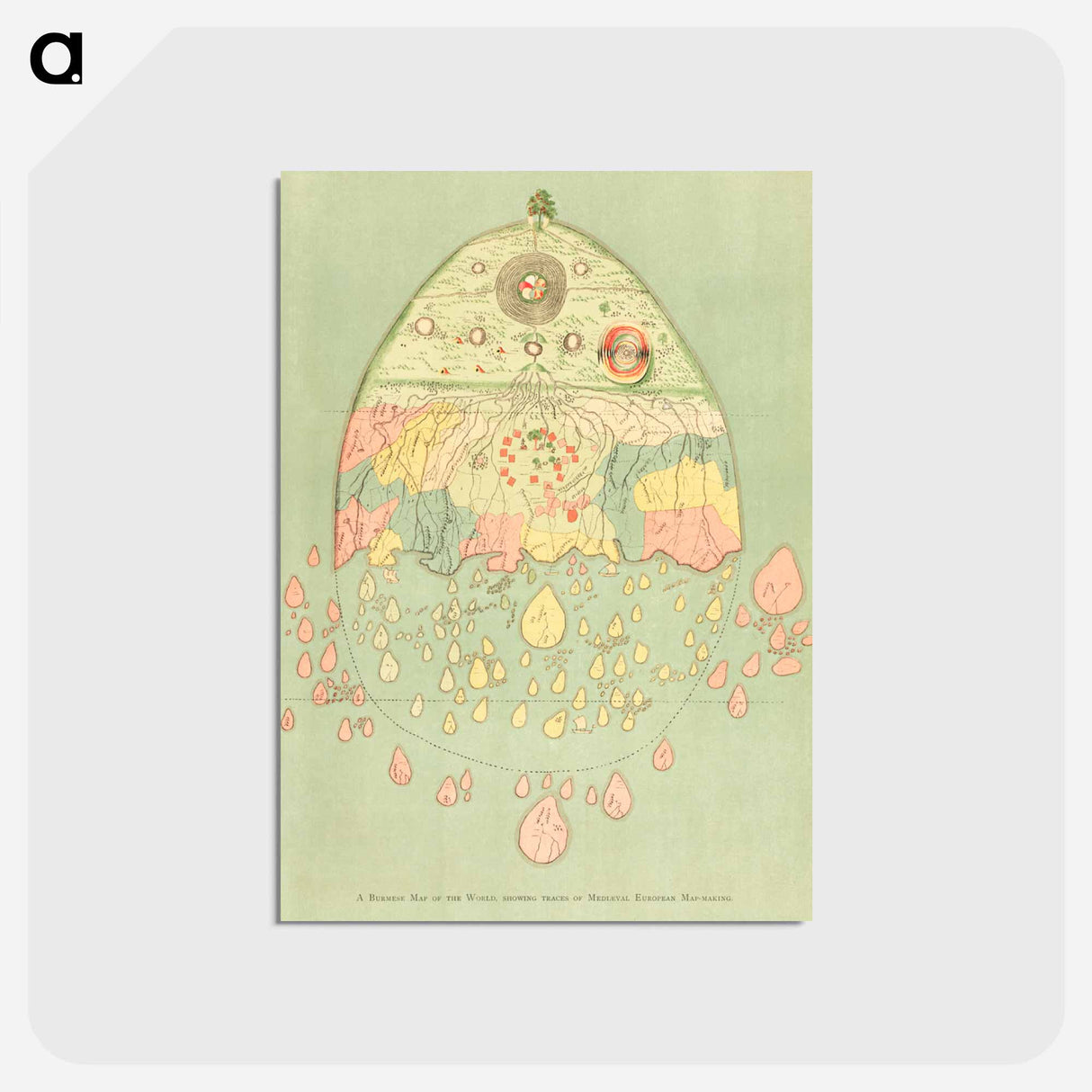 アートポストカード-A Burmese map of the world - アンティーク地図 Postcard.