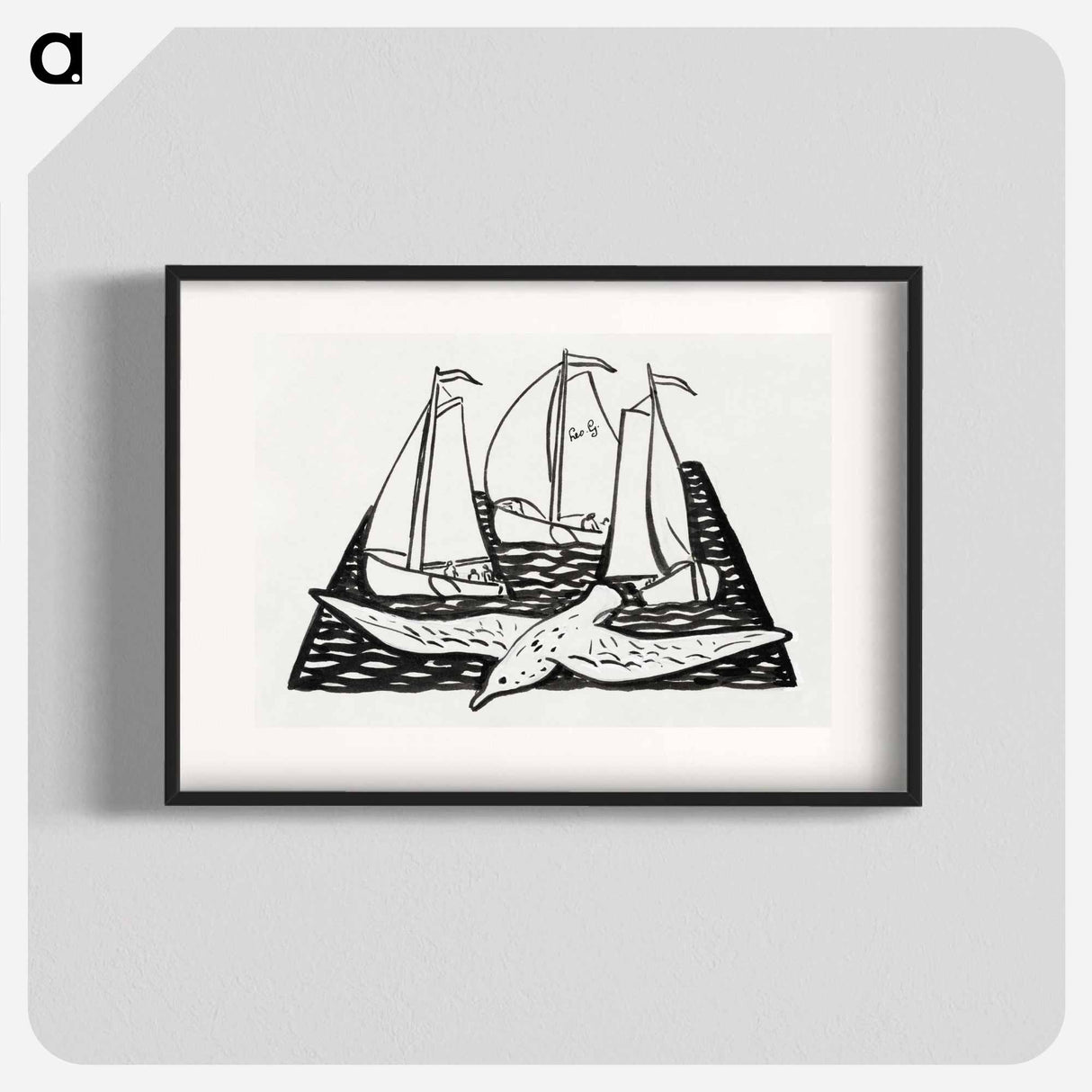 Three sailing ships and a seagull - Leo Gerstel Poster.