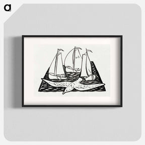 アートポスター-Three sailing ships and a seagull - レオ ヘステル Poster.