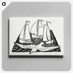 アートパネル-Three sailing ships and a seagull - レオ ヘステル Canvas.