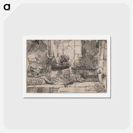 アートポストカード-The Virgin and Child with Cat and Snake - レンブラント ファン レイン Postcard.