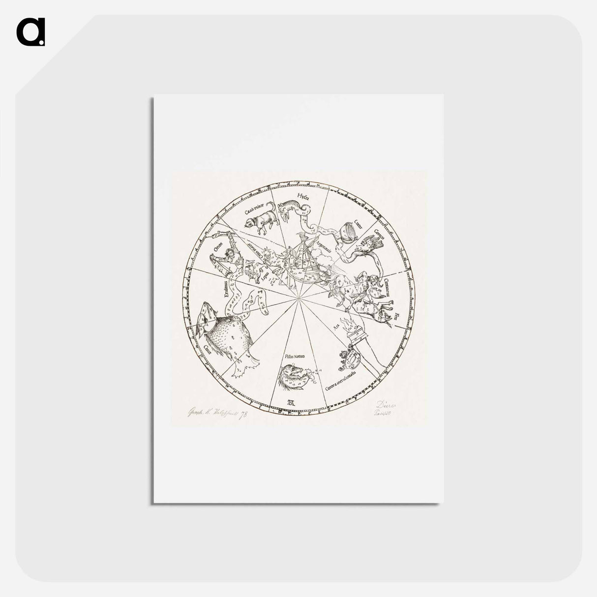 アートポストカード-The Southern Hemisphere of the Celestial Globe - アルブレヒト デューラー Postcard.
