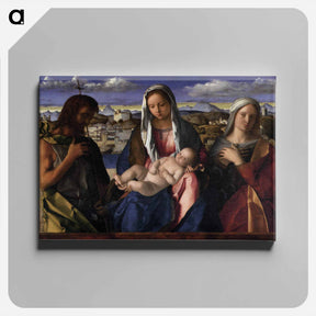 アートパネル-Madonna and Child with St.John the Baptist and a Saint, detail of the background waterside city - ジョヴァンニ ベッリーニ Canvas.