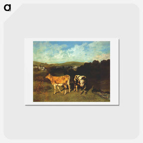 アートポストカード-White Bull and Blond Heifer - ギュスターヴ クールベ Postcard.