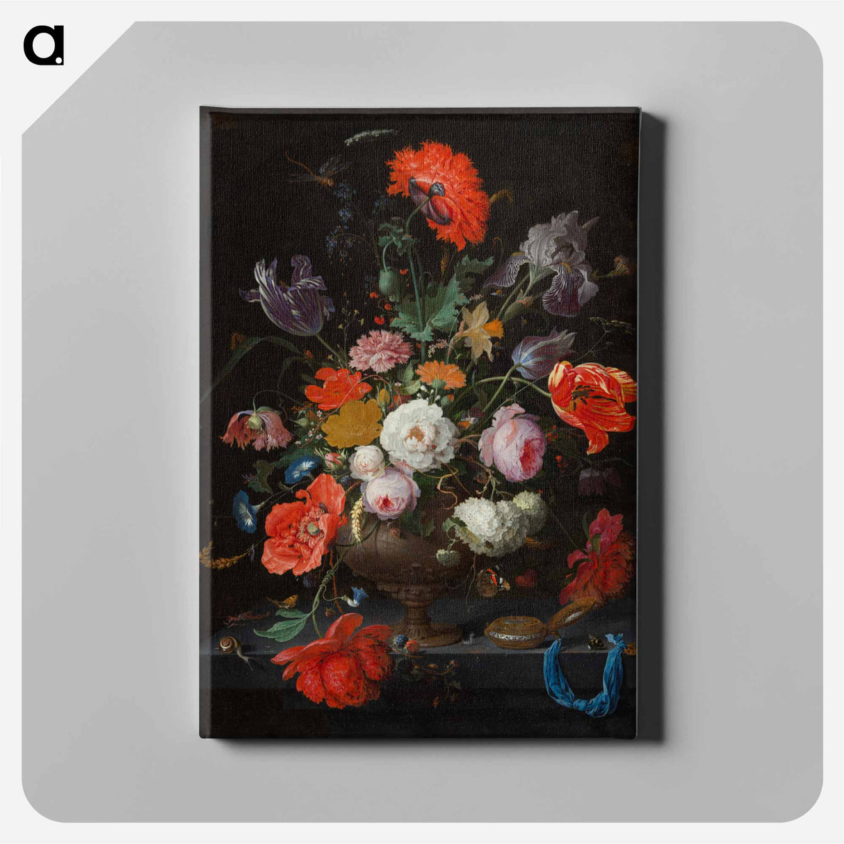 Still Life with Flowers and a Watch - エイブラハム ミニョン Canvas.