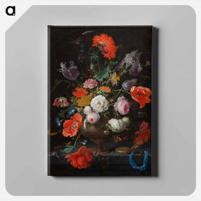 アートパネル-Still Life with Flowers and a Watch - エイブラハム ミニョン Canvas.