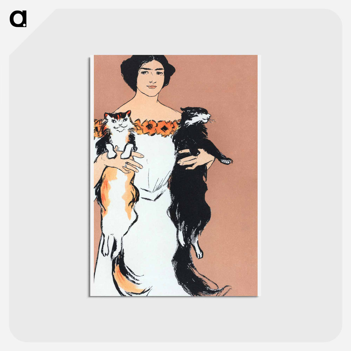 アートポストカード-Woman holding cats - エドワード ペンフィールド Postcard.