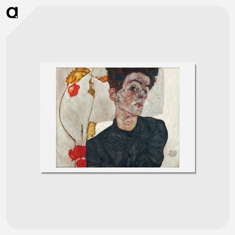 アートポストカード-Egon Schiele's Self-Portrait with Physalis - エゴン シーレ Postcard.