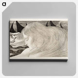 Young woman with wavy hair in front of a sea with ships by Jan Toorop - ヤン・トゥーロップ Canvas.