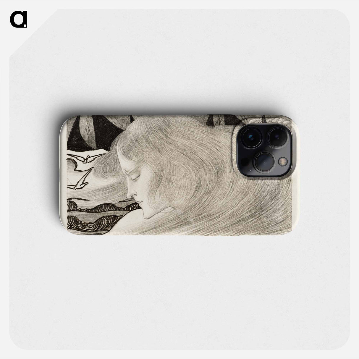 Young woman with wavy hair in front of a sea with ships by Jan Toorop - Jan Toorop Phone Case.