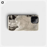 Young woman with wavy hair in front of a sea with ships by Jan Toorop - Jan Toorop Phone Case.