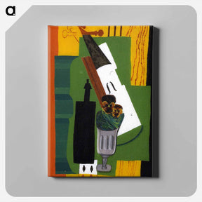 アートパネル-Violin, Bottle Flowers in a Glass and Eight of Spades - ルイ マルクーシ Canvas.