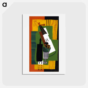 アートポストカード-Violin, Bottle Flowers in a Glass and Eight of Spades - ルイ マルクーシ Postcard.