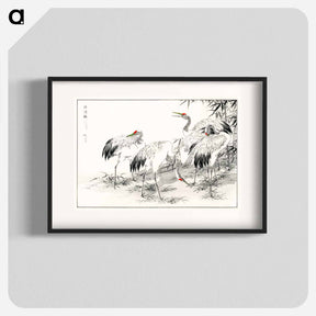 アートポスター-Japanese Crane and Bamboo Illustration
 - 鳥類図鑑 Poster.
