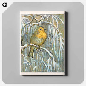 アートパネル-Roodborstje op besneeuwde boomtak - テオ ヴァン ホイテマ Canvas.