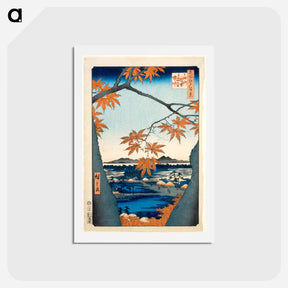 アートポストカード-Maple Trees at Mama, Tekona Shrine and Linked Bridge
 - 歌川 広重 Postcard.