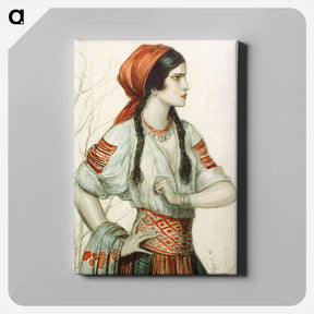 アートパネル-Girl in Slavic peasant costume by Wladyslaw Theodore Benda - ウワディスワフ テオドール ベンダ Canvas.