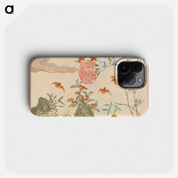 Bats, rocks, flowers oval calligraphy - Zhang Ruoai Phone Case.