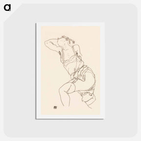 アートポストカード-Vulgar lady in lingerie. Reclining Model in Chemise and Stockings - エゴン シーレ Postcard.