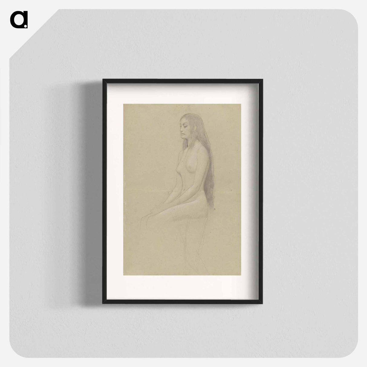 アートポスター-Seated female nude with long loose hair - グスタフ クリムト Poster.