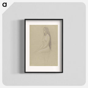アートポスター-Seated female nude with long loose hair - グスタフ クリムト Poster.