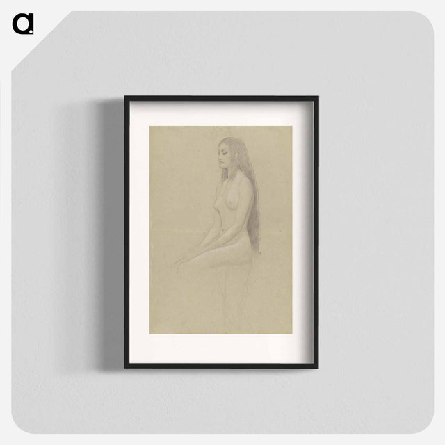 アートポスター-Seated female nude with long loose hair - グスタフ クリムト Poster.