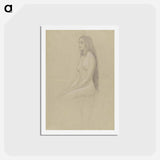 アートポストカード-Seated female nude with long loose hair - グスタフ クリムト Postcard.