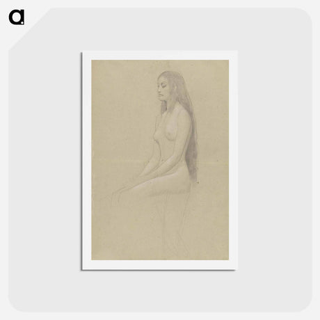 アートポストカード-Seated female nude with long loose hair - グスタフ クリムト Postcard.