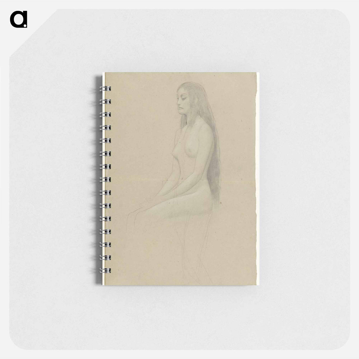 Seated female nude with long loose hair - グスタフ クリムト Memo.