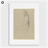 Seated female nude with long loose hair - グスタフ クリムト Poster.