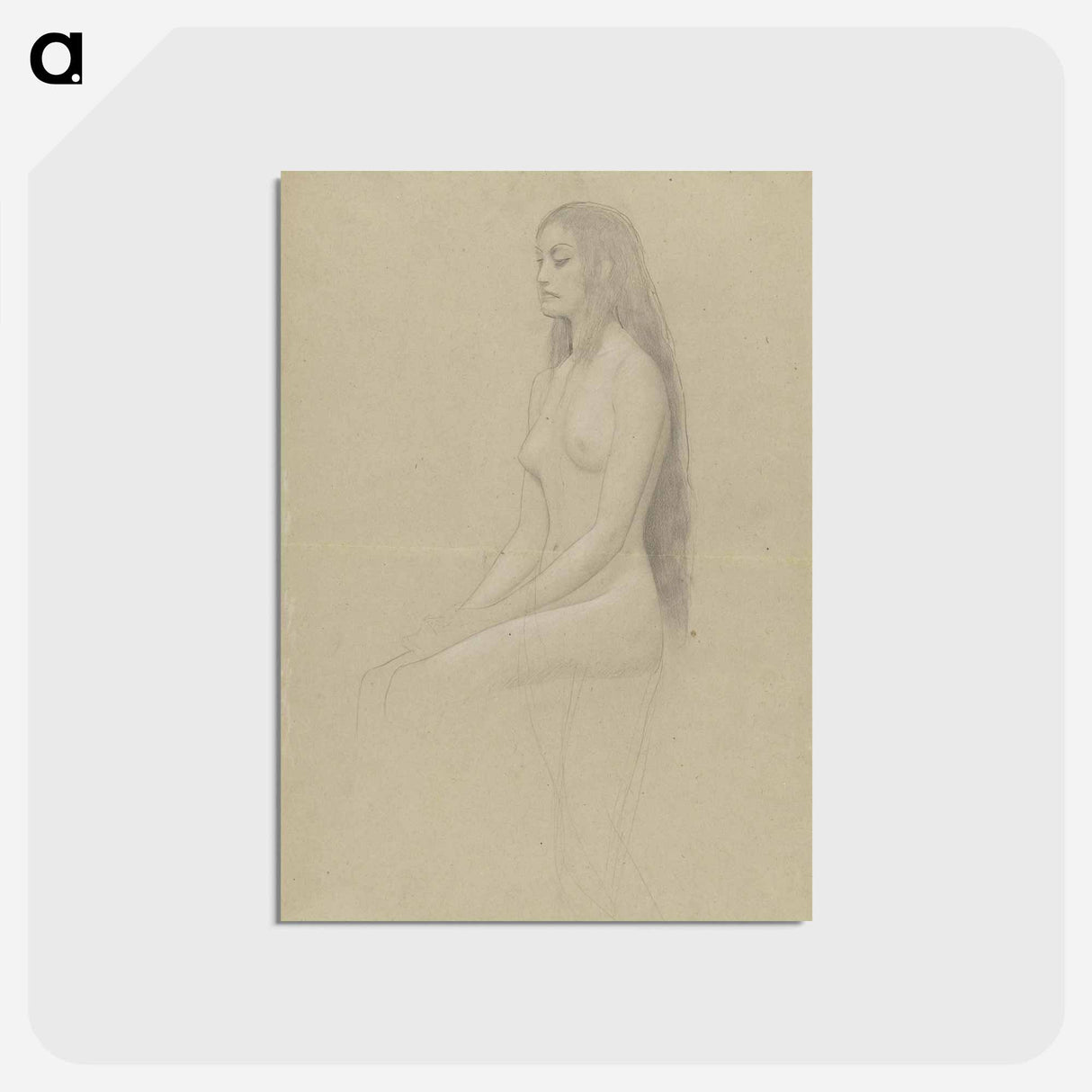 アートポストカード-Seated female nude with long loose hair - グスタフ クリムト Postcard.