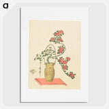 Ikebana arrangement of Chrysanthemums, Bamboo in Basket - 喜多川 歌麿 Poster.