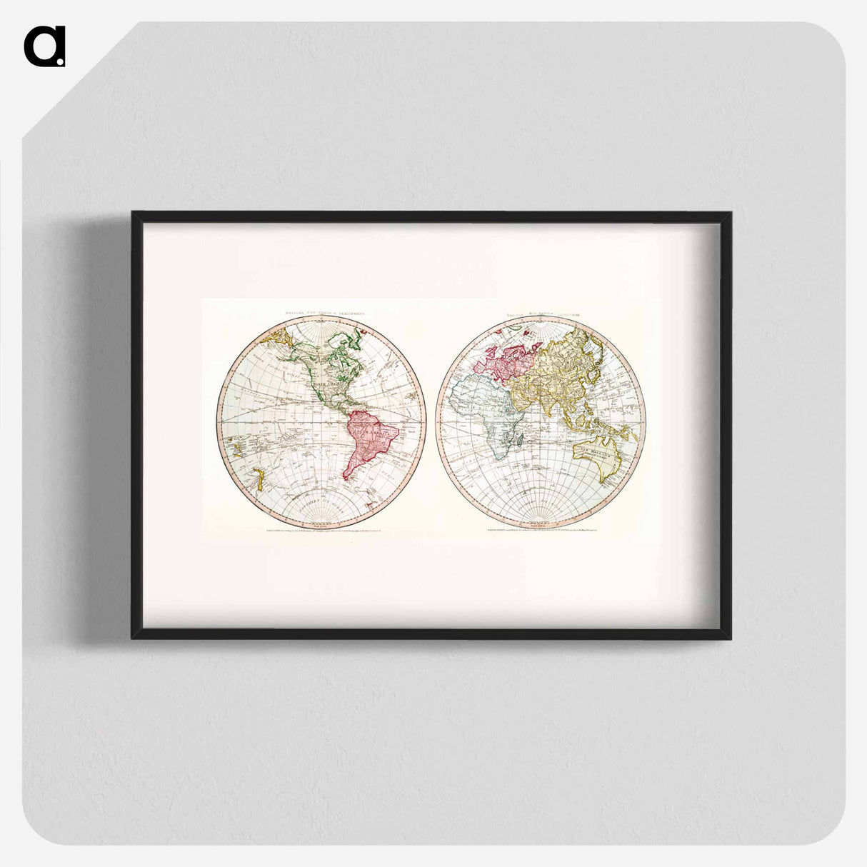 New World, or, Western Hemisphere; Old World, or Eastern Hemisphere - アンティーク地図 Poster.