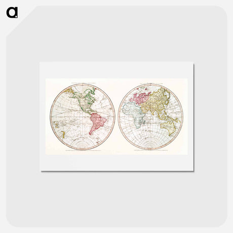 アートポストカード-New World, or, Western Hemisphere; Old World, or Eastern Hemisphere - アンティーク地図 Postcard.