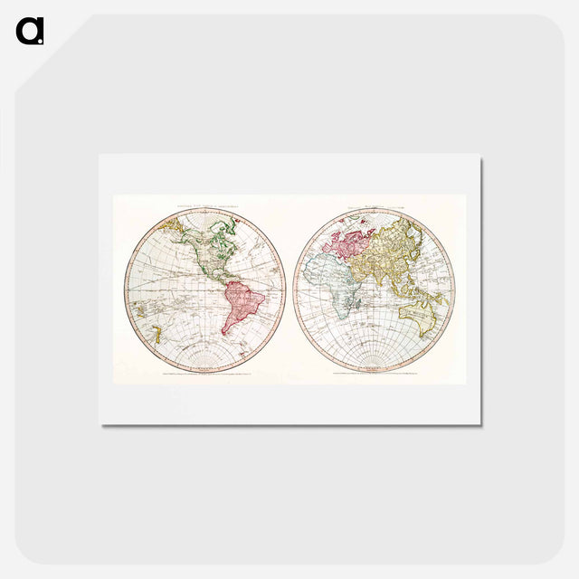 アートポストカード-New World, or, Western Hemisphere; Old World, or Eastern Hemisphere - アンティーク地図 Postcard.