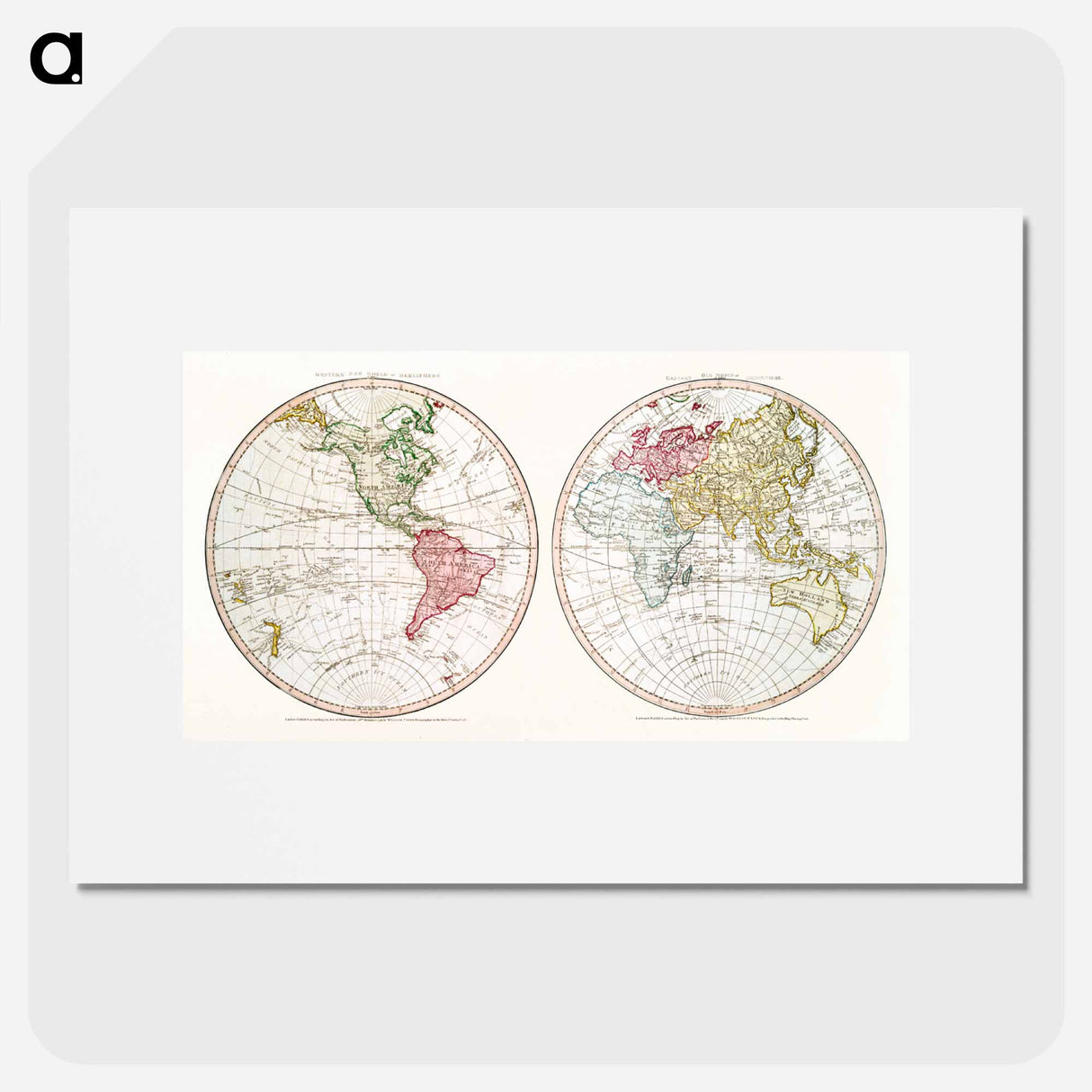 New World, or, Western Hemisphere; Old World, or Eastern Hemisphere - アンティーク地図 Poster.