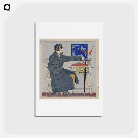 アートポストカード-Young woman sitting beside table holding umbrella by Edward Penfield - エドワード ペンフィールド Postcard.