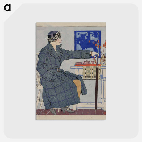 アートポストカード-Young woman sitting beside table holding umbrella by Edward Penfield - エドワード ペンフィールド Postcard.