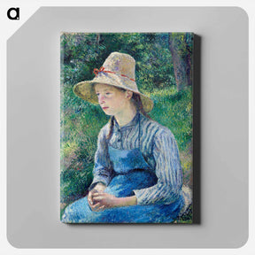 アートパネル-Peasant Girl with a Straw Hat - カミーユ ピサロ Canvas.