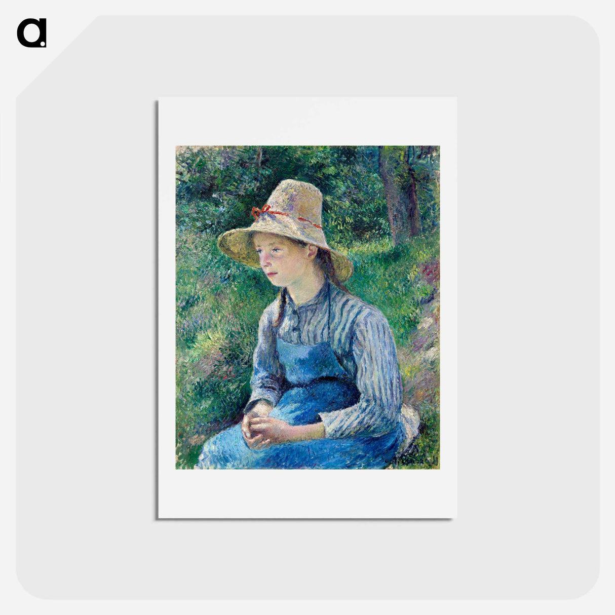アートポストカード-Peasant Girl with a Straw Hat - カミーユ ピサロ Postcard.