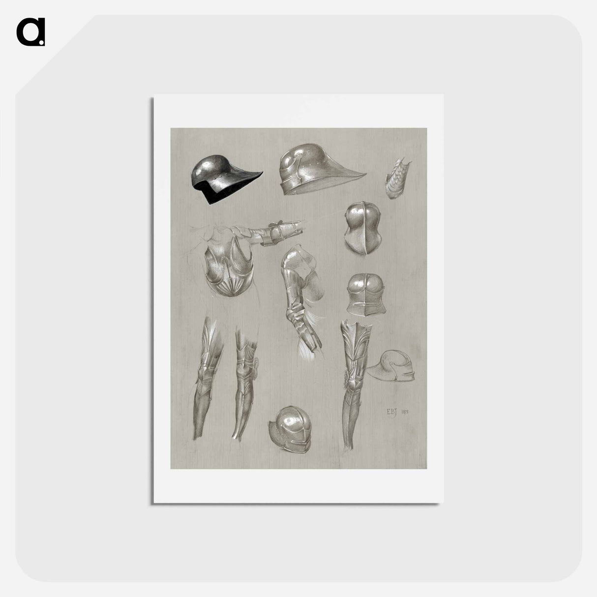 アートポストカード-Studies of a Suit of Armor - エドワード バーン ジョーンズ Postcard.