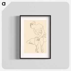 アートポスター-Naked lady. Seated Woman in Corset and Boots - エゴン シーレ Poster.